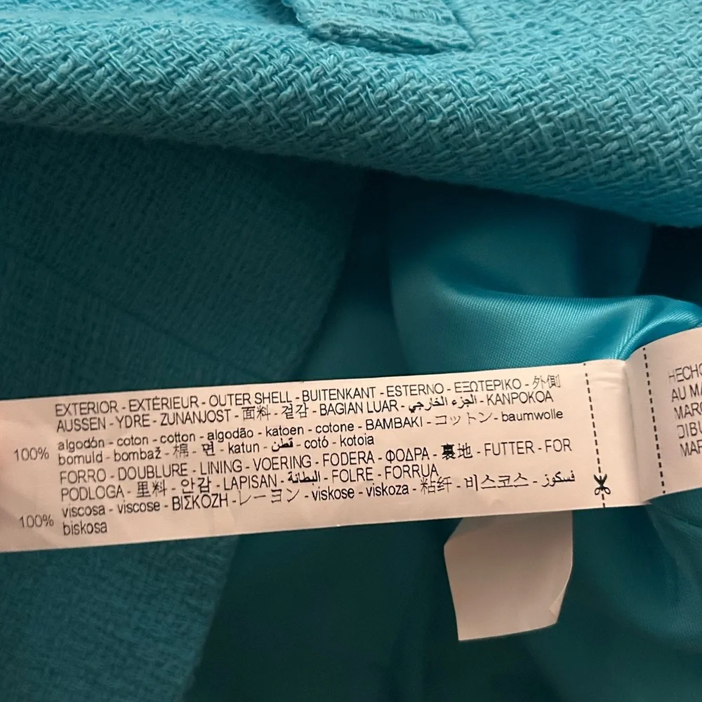 Zara Blue Tweed Cropped Jacket with Collar Size S - Picture 7 of 7